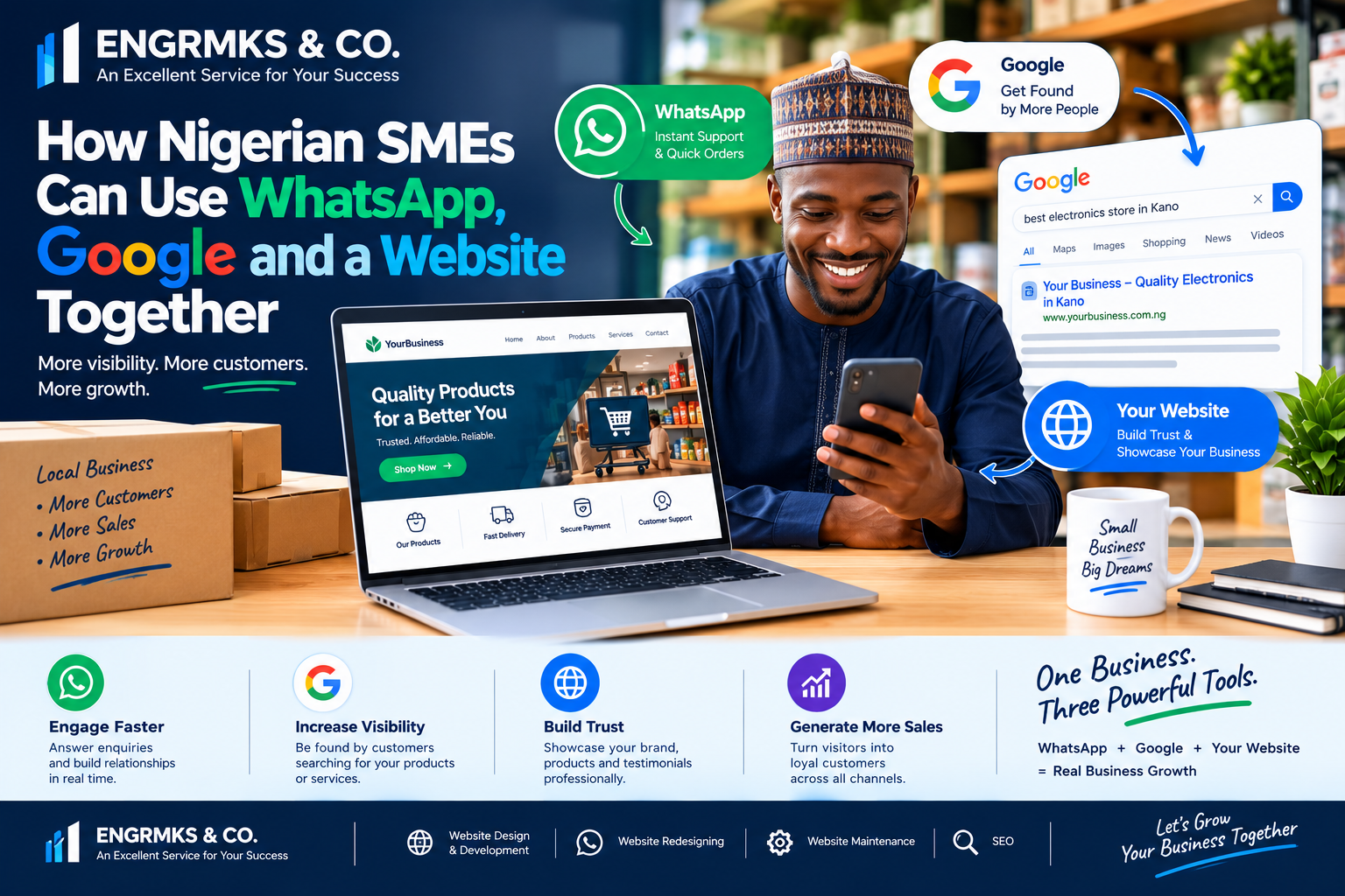 How Nigerian SMEs Can Use WhatsApp, Google and a Website Together