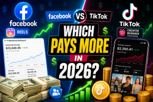 Facebook vs TikTok monetization comparison showing creator earnings, ad revenue, reels, and content monetization opportunities in 2026.